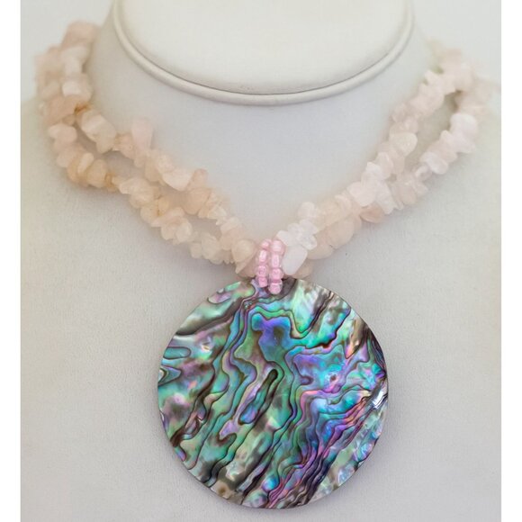 20 inch, Vintage Rainbow Abalone Pendant Stone Multi Strand Necklace - S34 - Picture 2 of 3